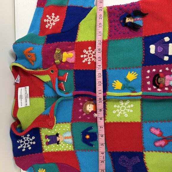 Marisa Christina Christmas Sweater 2000 Women's XL Winter Dolls Colorful Squares - Picture 9 of 11